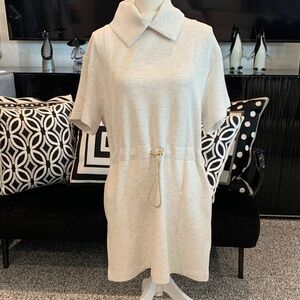 VARLEY Doublesoft Cream Short-Sleeve Collared Shift Dress. Medium